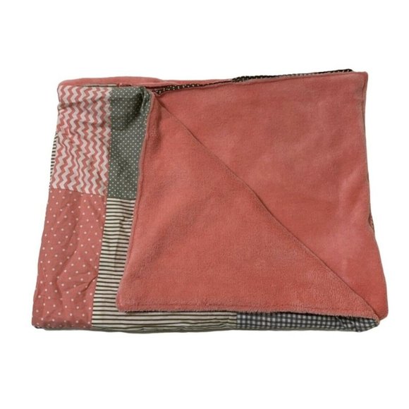 Trend Lab Baby Plush Reversible Blanket Chevon Polka Dot Check Cotton/Polyester - Picture 3 of 3
